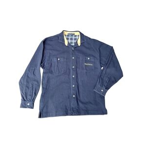 Nautica Navy Shirt with Plaid and Yellow Details